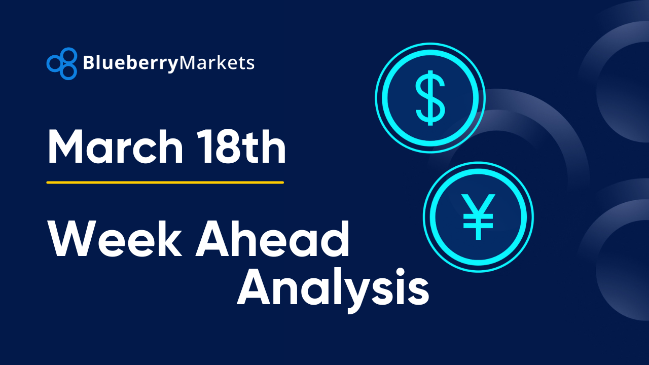 promotional graphic from Blueberry Markets for a "Week Ahead Analysis" dated March 18th 