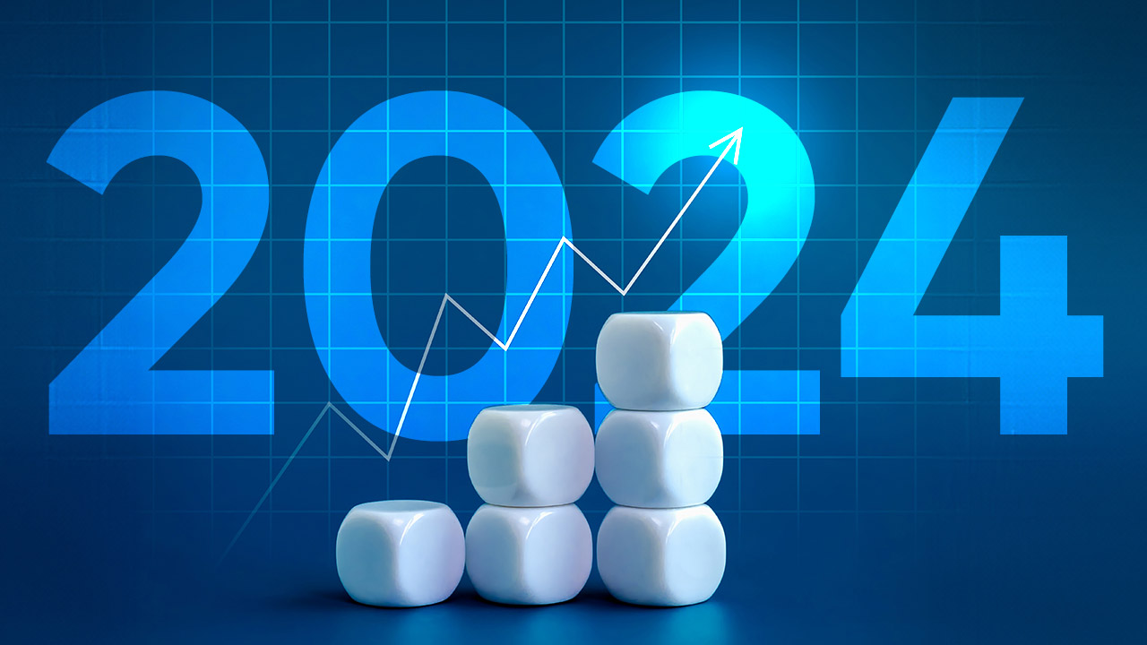 Top Market Predictions for Q3 2024, illustrated by a graphic sign of 2024 on a blue background.