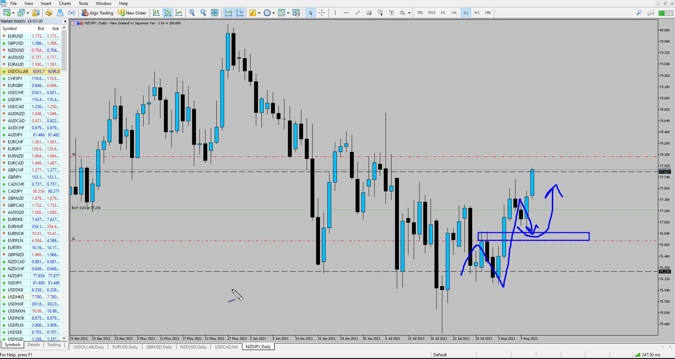 trade sample showing NZD/JPY