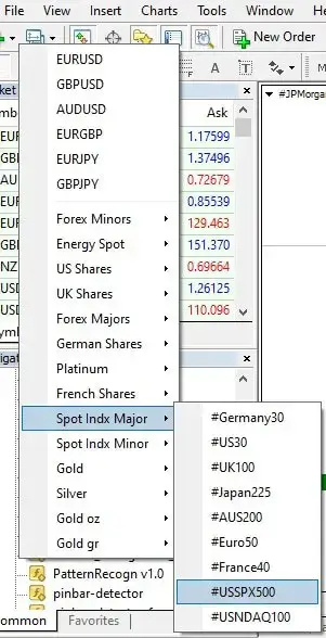 the symbol selection menu in a trading platform (likely MetaTrader 4 or 5).