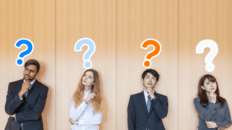 4 people showing a question mark in their heads