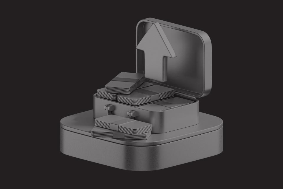 A 3D illustration of a briefcase with stacked files and an upward arrow, representing the process of installing MT4 in a beginner's guide.