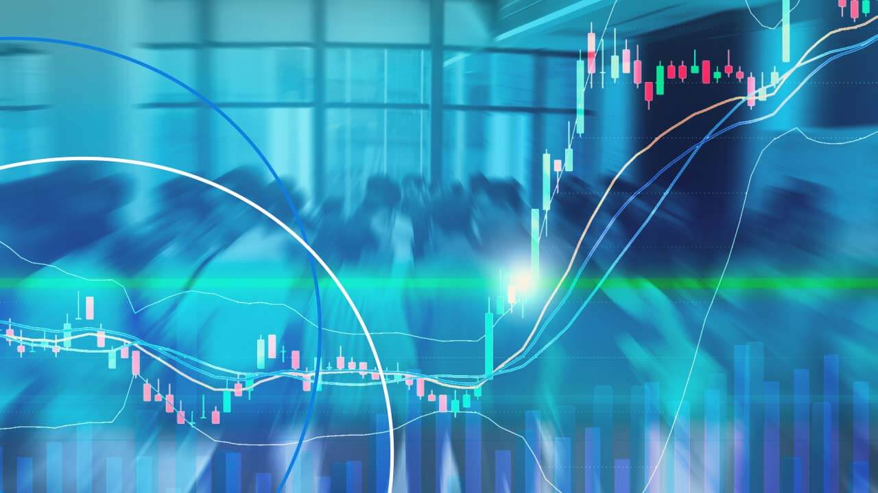 Questions to Ask When Planning Trade Exits, illustrated by an abstract financial chart overlay with blurred business professionals in the background.