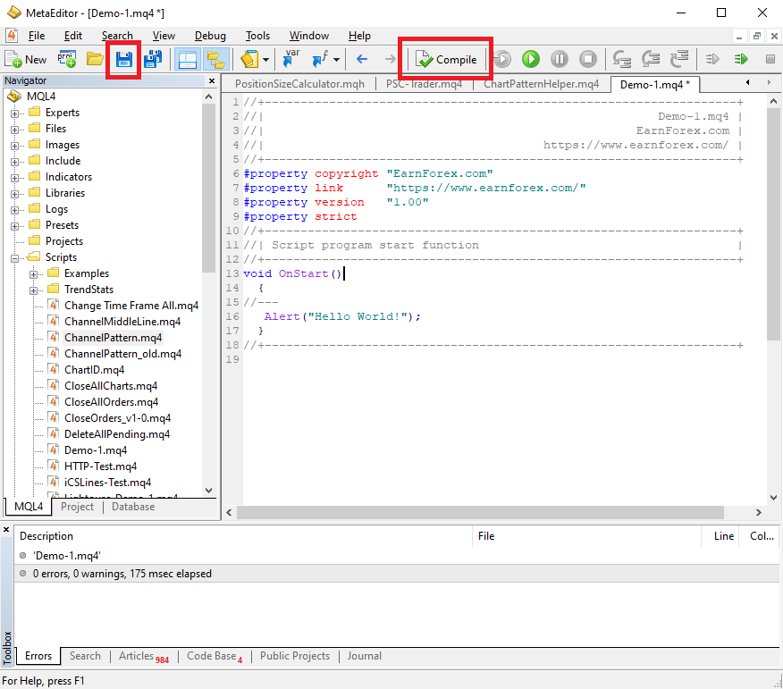 save and compile the script