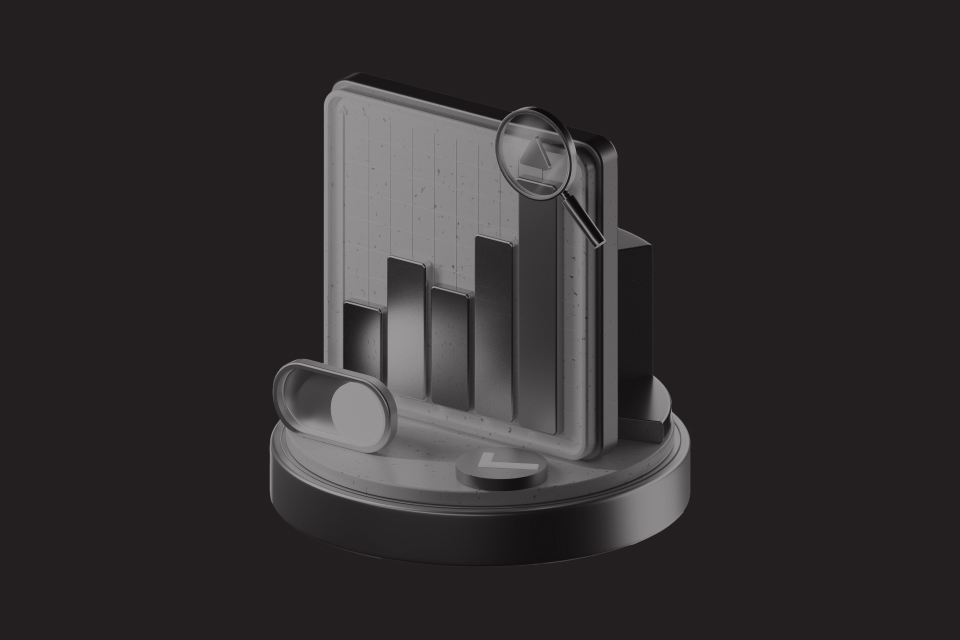 A 3D-rendered forex trading chart with bar graphs and a magnifying glass, illustrating strategies on how to achieve consistent wins in forex trading.