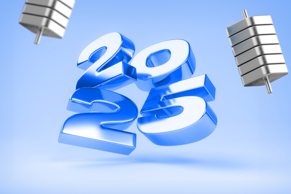An image of 2025 with some metallic candlesticks, illustrating forex markets in 2025 and top predictions