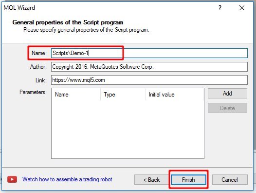 general properties of a MetaTrader script