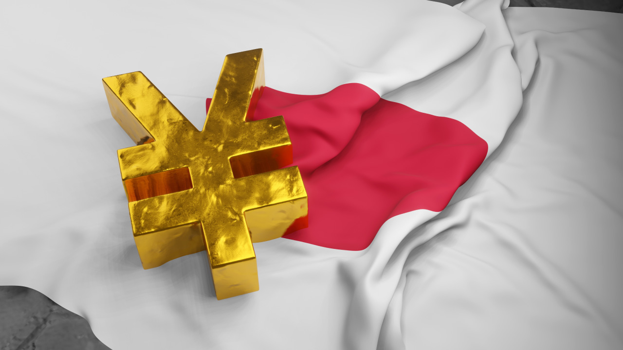 JPY Forecast for 2024 – A golden yen currency symbol placed on a Japanese flag, symbolizing the outlook for the Japanese yen in the forex market.