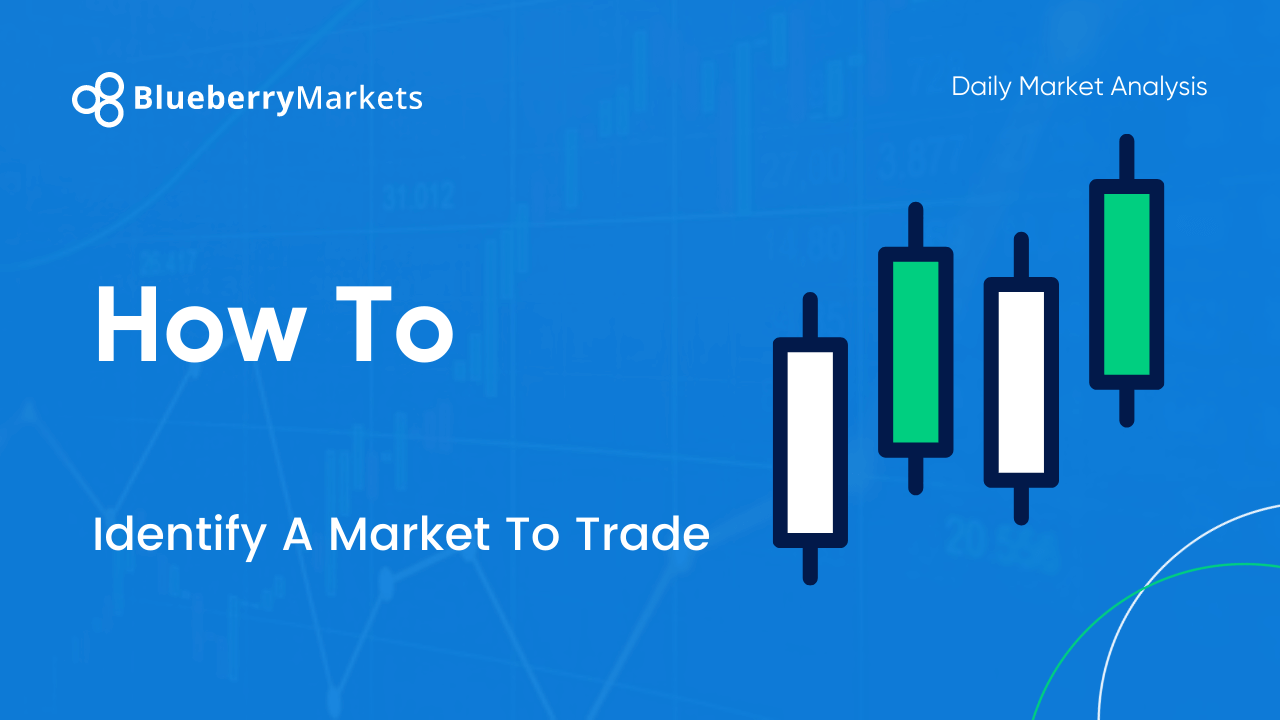 "How To Identify A Market To Trade" in blue text on a background, illustrating the Forex Chart of the Day: how to identify a market to trade