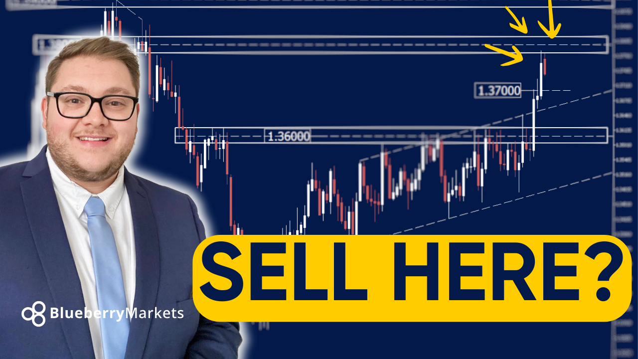 "USDCAD Outlook Amidst Diverging Central Bank Policies, illustrated by a promotional trading graphic from Blueberry Markets featuring Jonathan Kibbler."