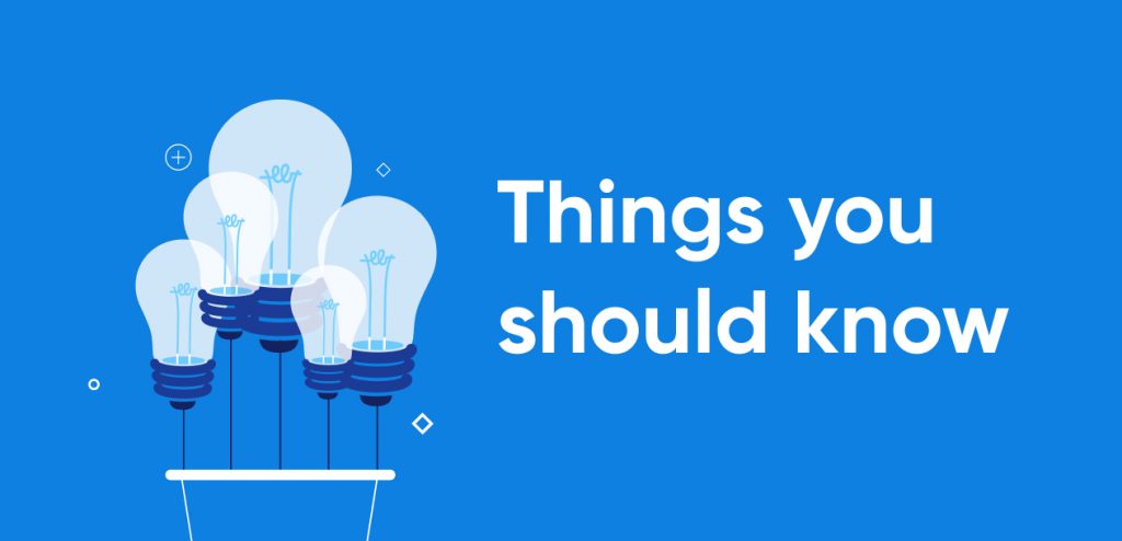 Blue background with five glowing light bulbs and the white bold text "Things you should know" beside them, symbolizing important ideas or knowledge