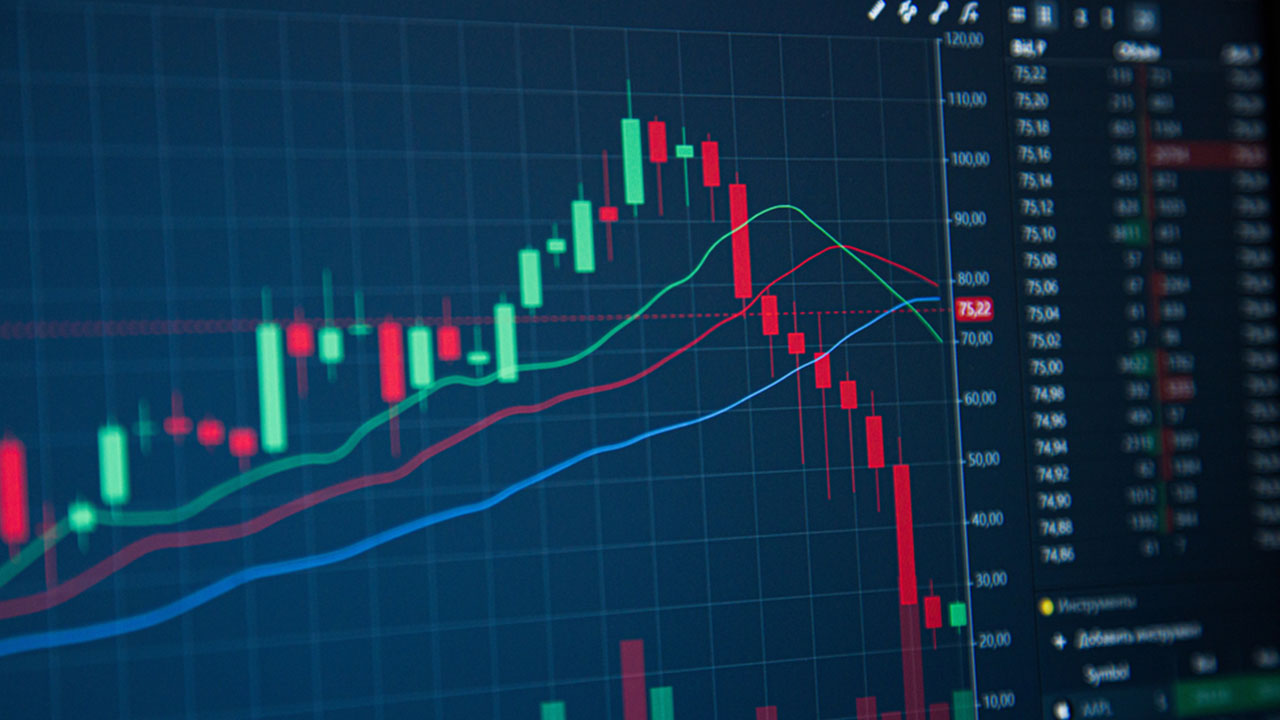 How Does GDP Affect Forex Trading? A candlestick chart displaying market trends with moving averages, illustrating the impact of GDP on currency valuation.