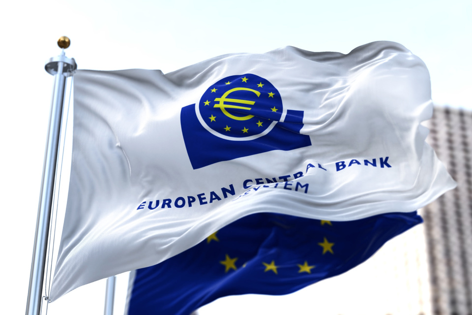 Flag of the European Central Bank, illustrating why the European Central Bank cut interest rates again.