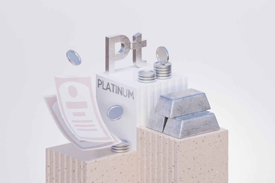 Platinum Trading: Opportunities in Precious Metals – A 3D-rendered image showcasing platinum bars, coins, and financial documents, symbolizing investment and market opportunities.