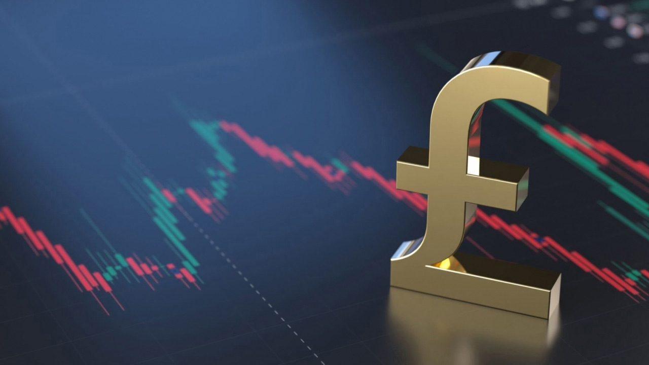 Major Economic Reports That Affect the British Pound — a large golden British pound (£) symbol stands prominently in front of a glowing digital chart with fluctuating candlestick patterns, illustrating the impact of economic data on GBP movements.