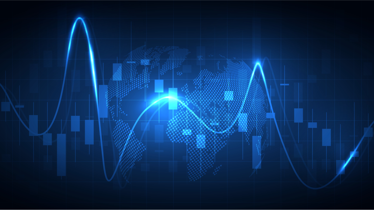 A digital financial chart with a glowing blue wave and candlestick patterns, symbolizing the process of adding templates to MT4 for enhanced trading strategies.