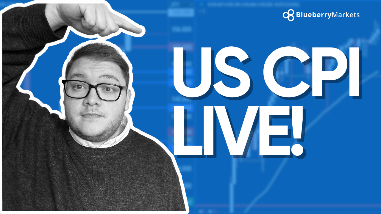 US CPI: A Market Letdown and Its Implications, illustrated by a promotional thumbnail image for a live broadcast by Blueberry Markets featuring US CPI data.