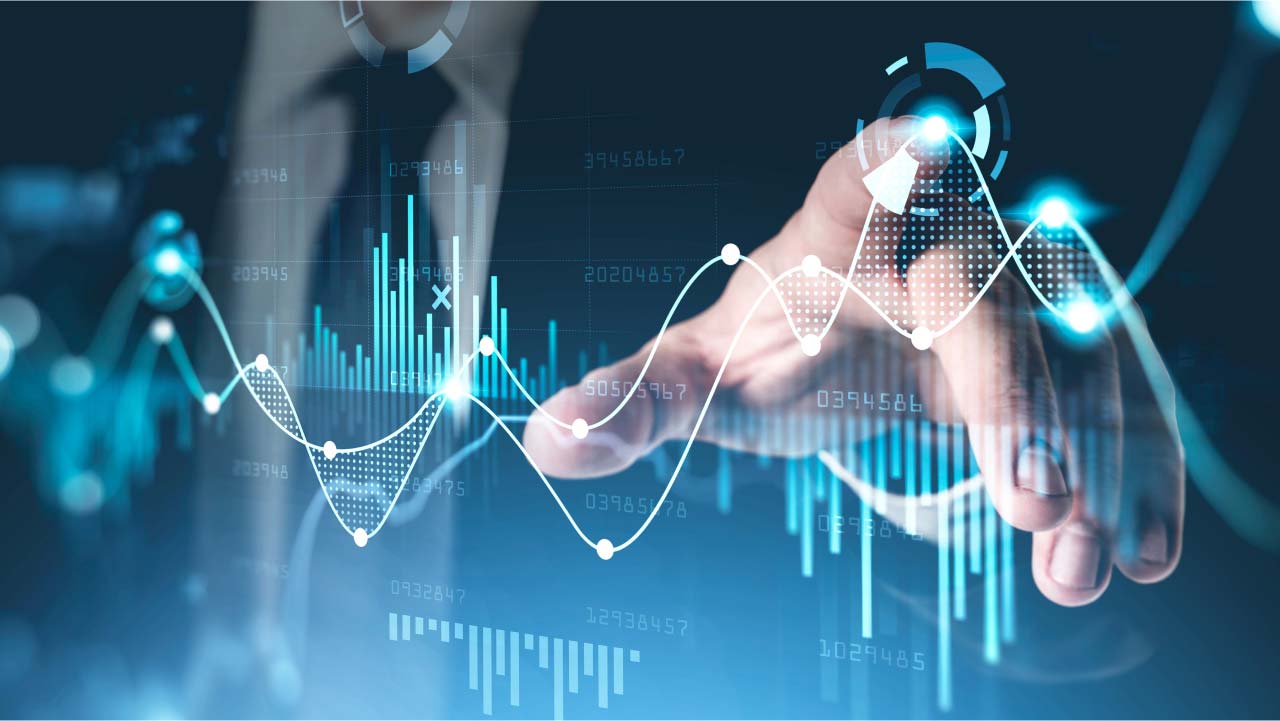 A hand interacting with a digital financial chart, representing the process of adding indices to MT4 for trading and market analysis.