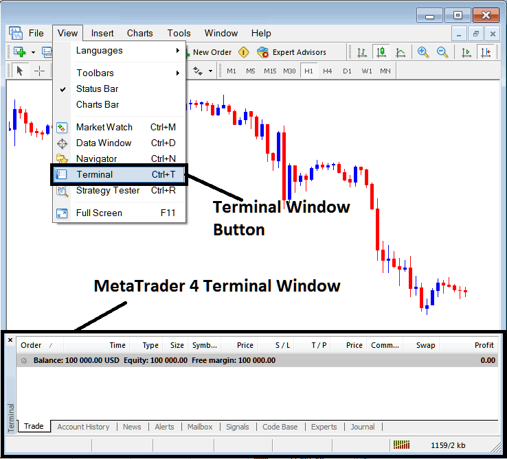 Terminal window button on MetaTrader 4